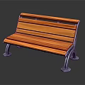Outdoor Orange Wooden Slat Bench With Sturdy Metal Frame And Backrest