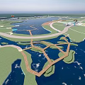 Waterfront Landscape Design Featuring Multiple Lakes Green Spaces And Walking Paths 3d model
