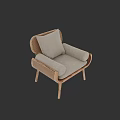 Modern Natural Rattan Solid Wood Beige Upholstered Leisure Chair For Home Living Room Use