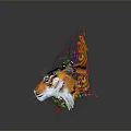 Vibrant Tiger Head Artistic Design With Colorful Swirls And Reflection On Gray Background