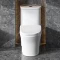 Six Different White Toilets on Gray Marble Wall with Wooden Frames Showcasing Stylish Designs