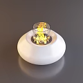 Stylish White Round Coffee Table With Glass Bowl Featuring Flames and Decorative Stones
