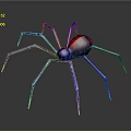 Shiny Spider With Blue Legs And Red Blue Body On Grey Reflective Background