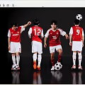 Group of Men Wearing Red Jerseys and White Shorts with Soccer Balls Against Black Background