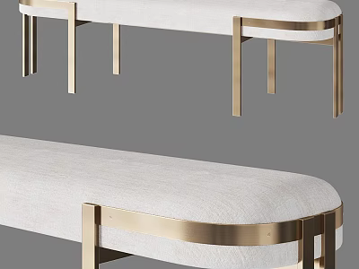 Modern Upholstered Sofa Bench With Light Colored Seat And Sleek Metal Legs 3d model