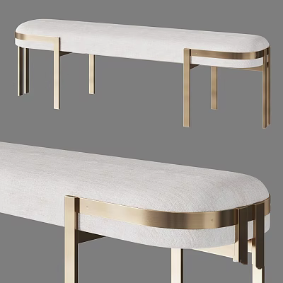 Modern Upholstered Sofa Bench With Light Colored Seat And Sleek Metal Legs 3d model
