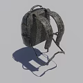 Gray Camouflage Backpack With Double Shoulder Straps And Brand Logo Patch For Everyday Use 3d model