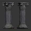 Architectural Classical Stone Columns With Intricate Carvings And Decorative Capitals