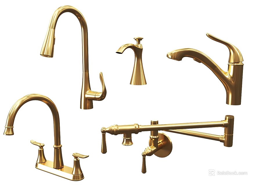 Stylish Golden Faucets Collection with Various Modern and Classic Design Styles 3d model 