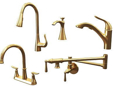 Stylish Golden Faucets Collection with Various Modern and Classic Design Styles 3d model