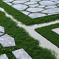 Residential Landscape Stone Paving With Various Design Patterns On Grass Background 3d model