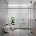 Modern Public Restroom With Sink Plant And Blinds