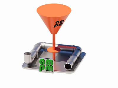 Vibrant Check in Photo Spot With Orange Funnel Metal Pipes And PM PM Green Logo 3d model