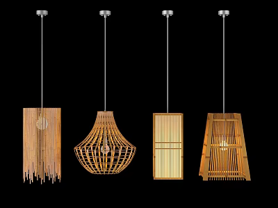 Bamboo Hanging Lanterns With Different Shapes And Decorative Modern Design 3d model