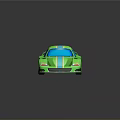 Green Sports Car With Yellow Stripes Blue Windows And Yellow Wheels