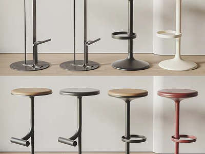 Modern Design Bar Stools With Round Seats Metal Legs And Various Color Options 3d model