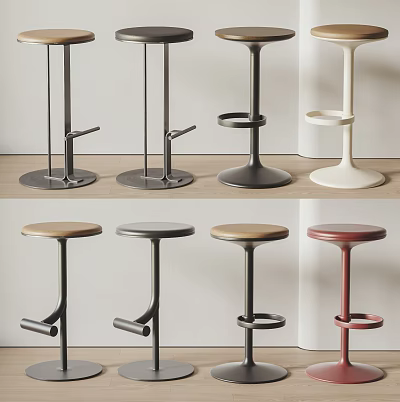 Modern Design Bar Stools With Round Seats Metal Legs And Various Color Options 3d model