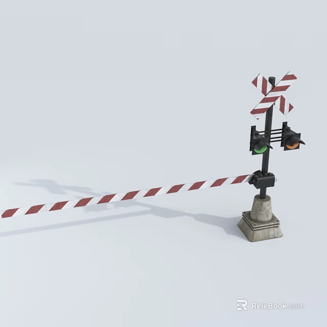Railroad Crossing Road Facilities With Red And White Barrier Traffic Light And Stone Base 3d model 