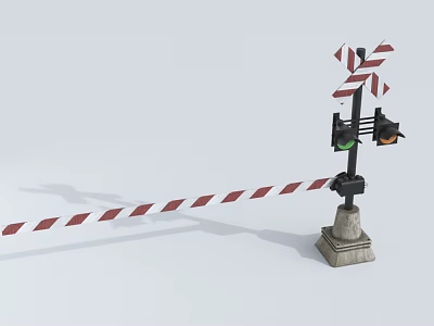 Railroad Crossing Road Facilities With Red And White Barrier Traffic Light And Stone Base 3d model