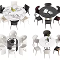 Modern Round Dining Table Sets With Marble Tabletop And Various Chair Designs 3d model