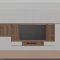 Modern Minimalist TV Stand With White Cabinetry Black Screen Wooden Shelves And Drawers