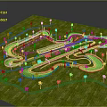 Modern Race Track Design With Winding Roads Green Grass And Central Facility