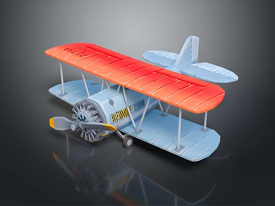 Vintage Biplane Passenger Plane With Red Wings Blue Fuselage And Propeller 3d model