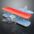 Vintage Biplane Passenger Plane With Red Wings Blue Fuselage And Propeller