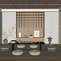 Japanese-style Tatami Tea Room Tea Table and Chair Tea Table Vase Ornaments Tea Set 3d model