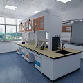 Modern Laboratory Interior Featuring Lab Bench Fume Hoods Wooden Cabinets And Equipment