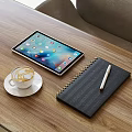 Modern Wooden Conference Table With Gray Rolling Chairs Laptops And Meeting Equipment