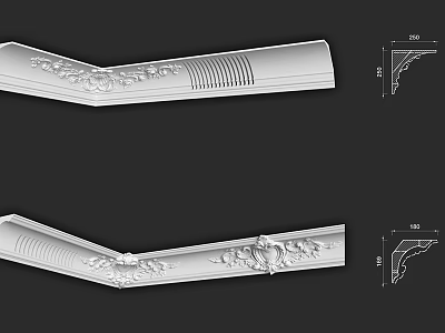 Carved Decorative Molding with Intricate Design Details and Dimension Drawings for Interior Decoration 3d model