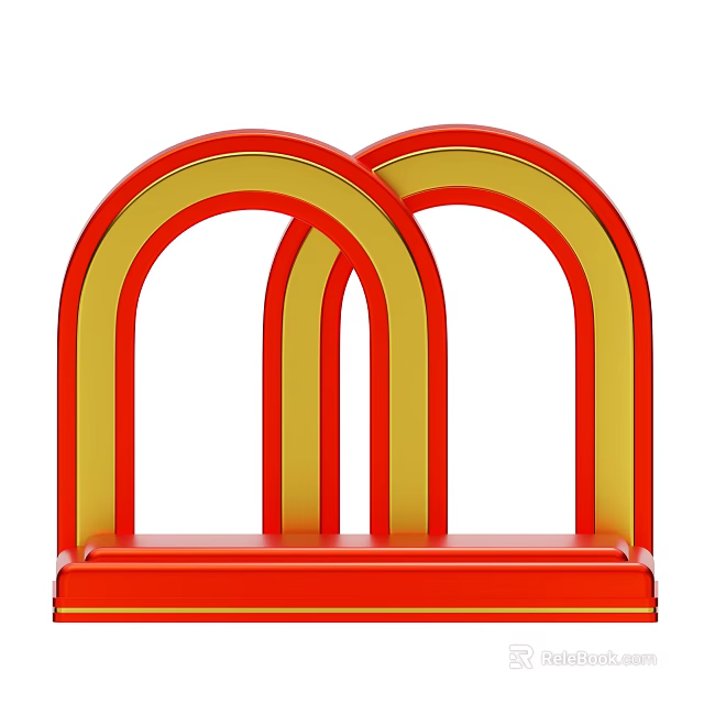 Red And Yellow Double Arch Decorative Ornament Set With Red Base And Arch Structures 3d model 