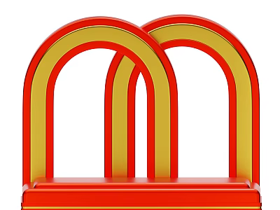Red And Yellow Double Arch Decorative Ornament Set With Red Base And Arch Structures 3d model