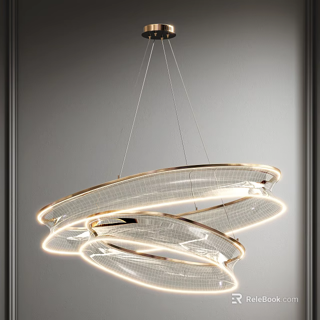 Elegant Modern Multi Layered Circular Illuminated Chandelier With Transparent Shade And Metal Frame 3d model 