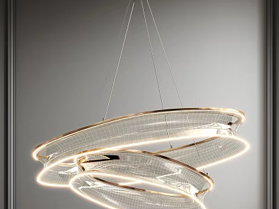 Elegant Modern Multi Layered Circular Illuminated Chandelier With Transparent Shade And Metal Frame 3d model