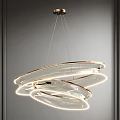 Elegant Modern Multi Layered Circular Illuminated Chandelier With Transparent Shade And Metal Frame