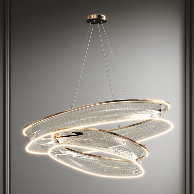 Elegant Modern Multi Layered Circular Illuminated Chandelier With Transparent Shade And Metal Frame 3d model