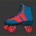 Blue And Red Stylish Roller Skates With Pink Laces And Red Wheels
