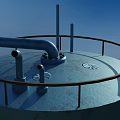 Blue Nitric Acid Storage Tank With Molecular Structure And Metal Ladder