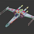 Detailed Fighter Jet Model with White Body Red Stripes X Wing and Dual Engines