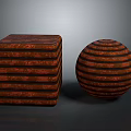 Artistic Wooden Striped Sculptures with Cube and Sphere Carved Patterns