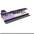 Train Station Platform Scene With Stairs Elevators Yellow Benches Billboards And Tracks 3d model