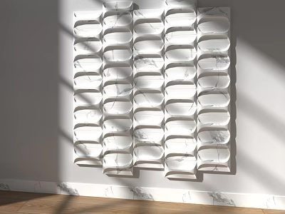 White Textured Decorative Wall Panels In Modern Interior With Lighting 3d model