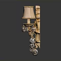 Elegant Ornate Gold Wall Sconce With Two Lampshades And Crystal Pendants