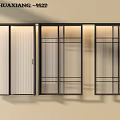 Modern Interior Sliding Doors With Glass Panels And Vertical Metal Grille Design