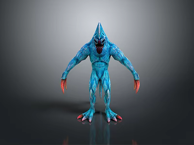 Game Movie Character Blue Monster With Spiked Head Red Eyes And Red Claws 3d model