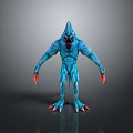 Game Movie Character Blue Monster With Spiked Head Red Eyes And Red Claws