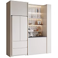 White Refrigerator Freezer In Modern Kitchen With Glass Door Shelves And Coffee Machine