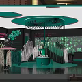 Stylish Fashion Clothing Store Interior With Green Lighting Clothing Displays And Decorative Backdrops